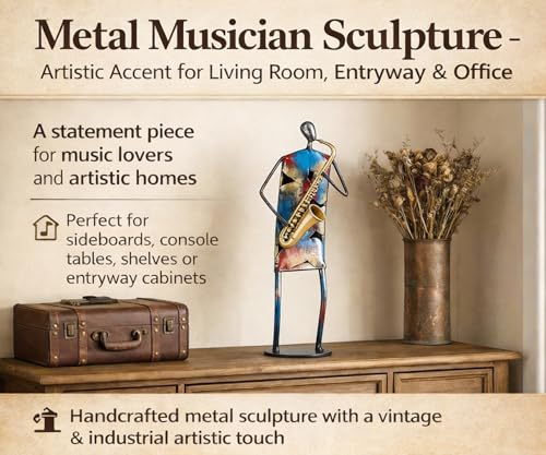 Modern Metal Musician Sculpture, Handmade Colorful Music Player Figurine, Abstract Iron Art Statue for Home Decor, Office Desk, Bookshelf, Living Room Decorations, Gift for Music Lovers (Saxophone) - color: Saxophone