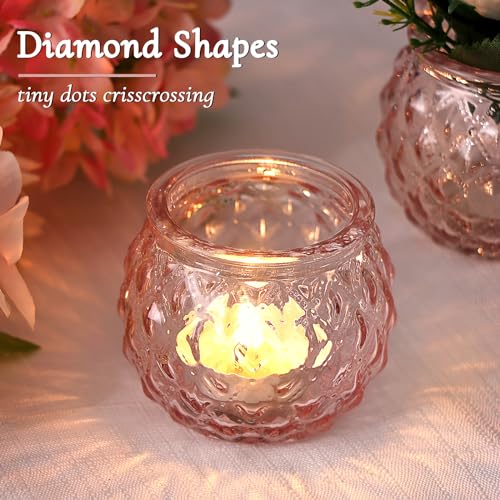 DARJEN 48Pcs Pink Votive Candle Holders- Round Candle Holders Bulk for Flameless LED Tea Waxes, Romantic Candle Holder for Wedding & Home Table Decor, Various Parties - color: Pink, size: 48PCS