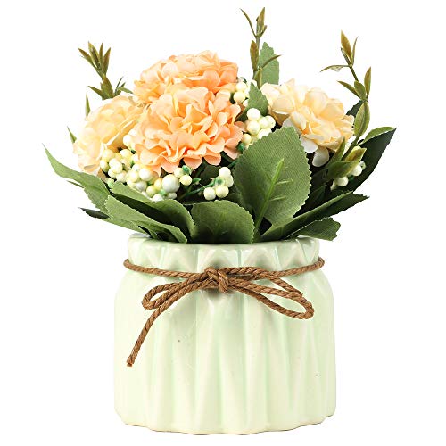 SUPNIU Artificial Hydrangea Bouquet with Small Ceramic Vase Fake Silk Variety Flower Balls Flowers Decoration for Table Home Party Office Wedding (Pink) - color: Pink