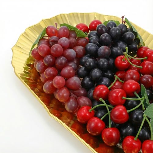 6 Pack Plastic Serving Tray Set, Gold Rectangular Serving Platters 14"x8.5", Reusable Food Display Trays, Decorative Appetizer Platters for Party Dessert Table Cupcake Charcuterie Cookies