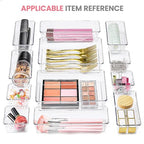 HOUSE DAY Makeup Drawer Organizer Trays 24 PCS, 4-Size Clear Drawer Organizers with Silicone Pads, Vanity Organizers and Storage, Non Slip Plastic Drawer Organizer for Desk, Bathroom, Kitchen, Office - size: 24 Pcs