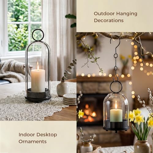5"&4" Hurricane Glass Candle Holders, Hanging Black Metal Candle Holder for Pillar Candles Table Coffee Table Decor Interior Decoration - color: Black