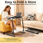FoldWise Upgraded Folding TV Tray Table - Extra Large & Sturdy Laptop Table for Couch, Height & Angle Adjustable Desk for Dinner, Work & TV - Includes Footrest, Cup Holder, iPad Holder & Edge Stopper - color: (Black) - Dark Wood Mahogany