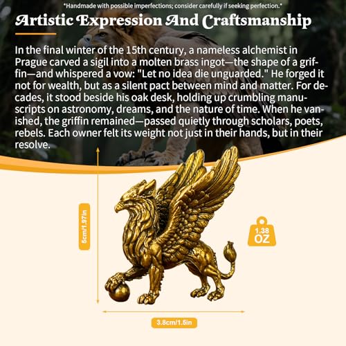 CHOVY Solid Brass Griffin Bookend Set - Heavy Duty Desk Organizer & Medieval Fantasy Decor, 100% Pure Brass Collectible Figurine for Study, Library, Office & Fantasy Lover Gift - color: Griffin