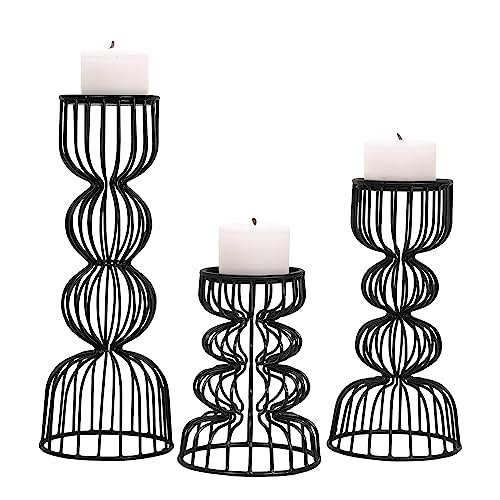 Lainon Candle Holders for Pillar Candles (Black, Set of 3) - Hand Crafted Black Metal Candle Holder Set - Metal Candle Holders Pillar for Table Centerpiece - Modern Candle Stand - 6", 9", 12" - color: Metal - Black