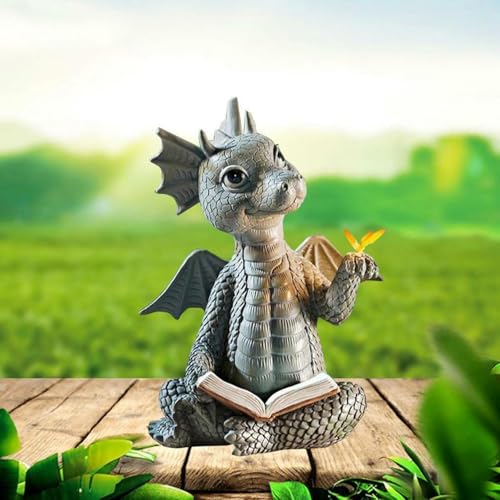 YWHWXB Garden Dragon Resin Sculpture,Lovely Outdoor Sculpture Ornaments,Garden Dragon Decor Statue for Home Patio Courtyard Lawn Decoration - color: Read a Book