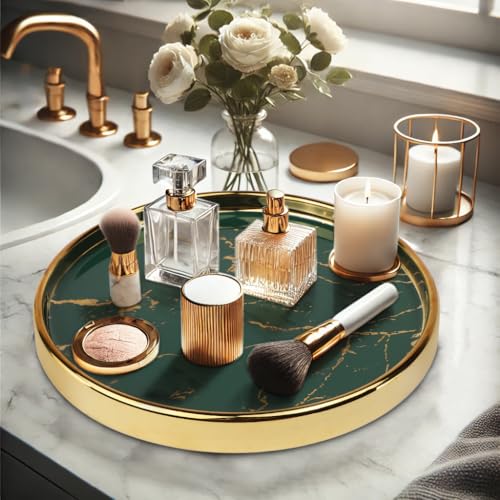 Makeup Perfume Organizer Round Bathroom Vanity Tray Decorative Dresser Tray Countertop Organizer Tray for Cosmetics,Green - color: Green, size: 8.6"