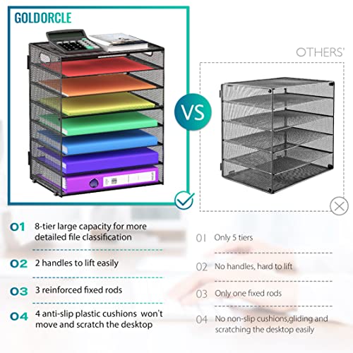 8 Tier Paper Letter Tray Organizer with Handles, Mesh Desk File Holder Storage Organization for Home School Classroom & Office (Black-2Pack) - color: Black-2pack