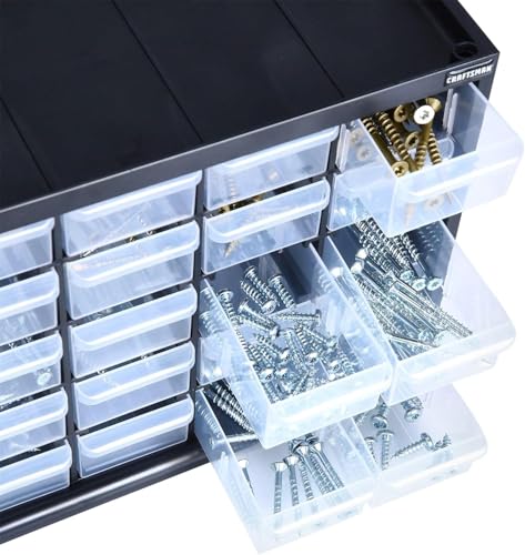 CRAFTSMAN Storage Organizer, 30 Small Drawer Modular Storage System, Easily Stackable, Plastic, Black, White (CMST40730) - size: 30, style: 30 Bins
