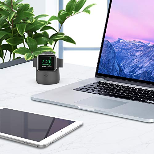 AhaStyle iWatch Stand Silicone Charging Dock Holder Accessories for Apple Watch Series 8/Ultra/SE2/7/6/SE/5/4/3/2/1(49/45/44/42/41/40/38mm), Supports Nightstand Mode【Adapters NOT Included】(Dark Gray) - color: Dark Gray