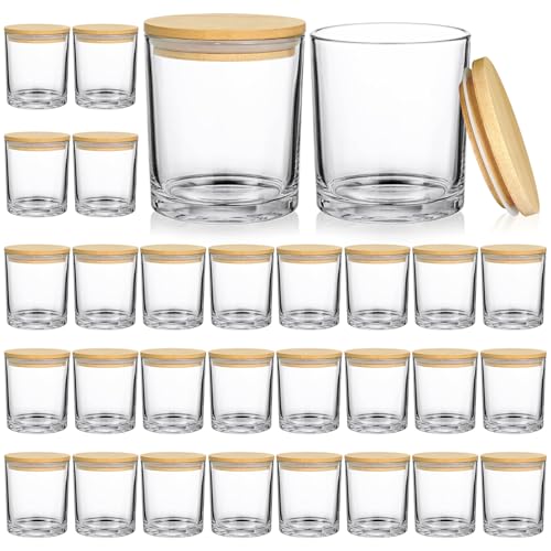 SUPMIND 30 Pack Glass Candle Jars-10oz Clear Empty Candle Jars with Bamboo Lids and Sticky Labels, Bulk Candle Jars for Making Candles Containers - Dishwasher Safe - color: Clear-30P, size: 10oz