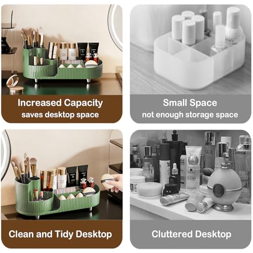Rotating Makeup Organizer for Vanity with Brush Holder, Cosmetic Makeup Storage Organizer, Large Spinning Makeup Skincare Organizer, Countertop Makeup Perfume Organizer, Lotions Display Case Green - color: Green