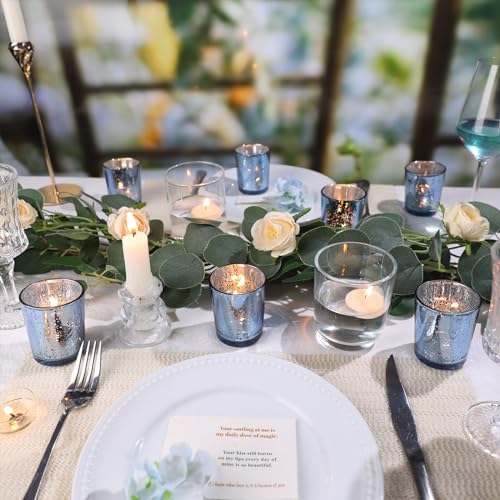 LETINE Blue Votive Candle Holders Set of 36 -Mercury Glass Candle Holders for Wedding & Baby Shower Decor - Ideal for Bridal Shower & Centerpieces for Tables - color: Navy Blue