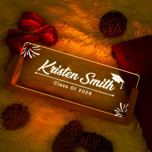 Custom Name Plate for Desk, Personalized Light Up Acrylic Desk Name Plate, Personalized Graduation Gifts 2026 for Him Her, Class of 2026 Graduate Gift, High School College Grad Gift (Design10-Graduation) - color: Design10-Graduation