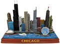 Chicago Skyline Tabletop Sculpture – Rectangular Base City Scene Featuring The Bean, Navy Pier Ferris Wheel & River Boat | Windy City Souvenir Home or Office Décor