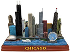Chicago Skyline Tabletop Sculpture – Rectangular Base City Scene Featuring The Bean, Navy Pier Ferris Wheel & River Boat | Windy City Souvenir Home or Office Décor