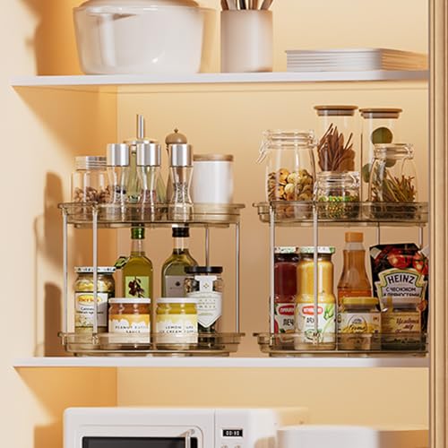 LAMU 2 Pack 2 Tier Lazy Susan Turntable Organizer 10.6'' Rotating Spice Rack Organization for Cabinet, Kitchen, Pantry, Countertop, Bathroom, Vanity, Medicine Cabinet Organizer, Amber - color: Amber, size: 10.6in 2 Pack