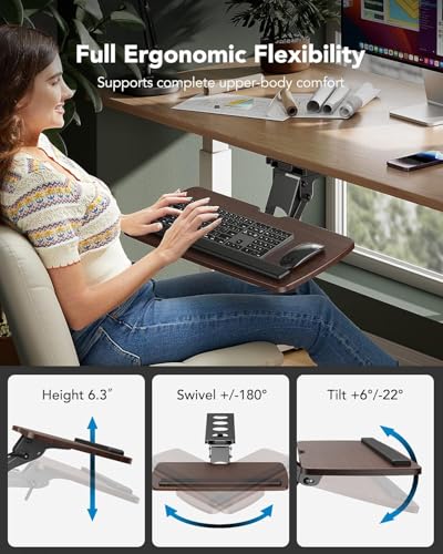 HUANUO Keyboard Tray Under Desk, 360 Adjustable Ergonomic Sliding Keyboard & Mouse Tray, Under Desk Keyboard Tray Slide Out, Keyboard Holder Under Desk for Typing in Home, Office Work, 25"W x 9.84"D - color: Brown