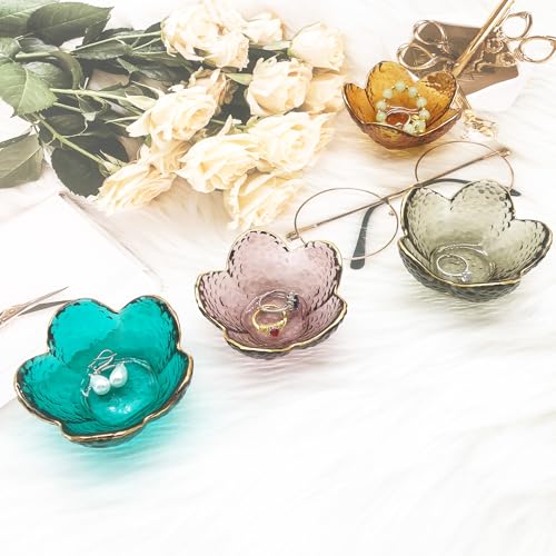 Small Ring Dish Jewelry Tray, Glass Jewelry Dish Trinket Bowl, Crystal Ring Holder Dish Jewelry Plate, Nightstand Decor Jewelry Holder Dish, Engagement Jewelry Bowl Dish for Rings, Earrings - color: Pink
