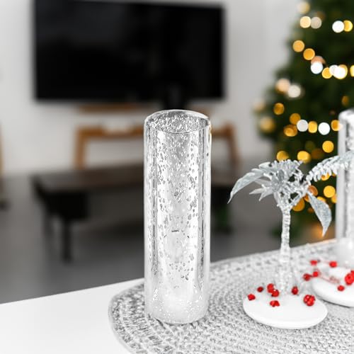 WGVI Hurricane Candle Holder Sleeve, W: 3", Ht: 10", Silver Speckled Glass Cylinder Open Both Ends, Chimney Tube Shade, 1 Piece - size: 3x10"H
