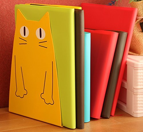 TOBSON Cute Cat Heavy Duty Bookend Nonskid Bookends Art Decoration,A Pairs(Yellow) - color: Yellow