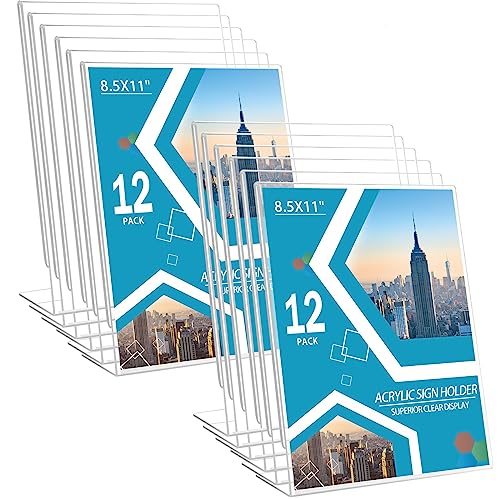 12 Pack Acrylic Sign Holder 8.5 x 11 Slant Back Acrylic Stands for Display Plexiglass Clear Acrylic Display Stands for Ad Frame, Picture Photo Frames, Promotions, Restaurants, Office, Store - size: Vertical 12 Pack 8.5x11''