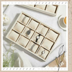 Henoyso 2 Pieces 12 Grid Velvet Watch Tray Jewelry Organizer Stackable Watch Bracelet Bangle Display Holder Adjustable Pillow(Beige) - color: Beige, size: 12 Grid