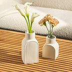 Ceramic Ribbed Vases - 2 Piece Set, Small and Large Vase, Bottle Flower Planter Set. Scandi Style Home Decor. Neutral Cream Home Decor, Coastal Decor for Home, Centerpiece for Table