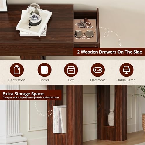 FURSUN 63" Console Table with 2 Drawers, Slim Entryway Table for Hallway, Narrow Sofa Table Behind Couch, Farmhouse Long Wood Accent Table for Foyer & Living Room, Dark Walnut - color: Dark Walnut