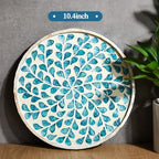 Chunful Mother of Pearl Round Serving Tray Wood Coffee Table Tray 10.4 Inch for Tea Breakfast Kitchen Cabinet(Teal Floral Style) - style: Teal Floral Style