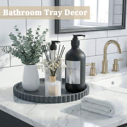 Silicone Bathroom Vanity Tray, Modern Round Decorative Tray for Countertop, Waterproof & Unbreakable Cosmetic Perfume Organizer, Extra-Thick & Sturdy, Easy to Clean Candle Tray (Dark Grey, 10 inch) - color: Dark Grey, size: 10"