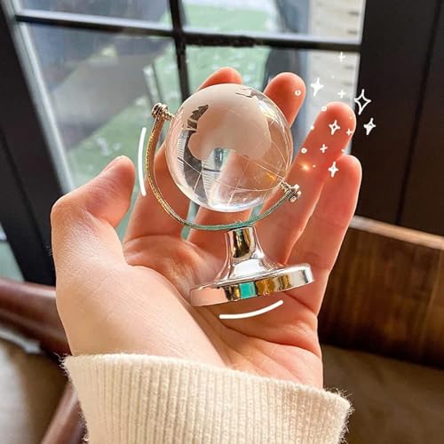 Mini World Globe Crystal Glass balls,Clear Paperweight decorative,small Earth globe for desk decorations,Office Home table Decor,tiny Ornaments Gifts, Miniature Ball Sphere paper weights,Golden 5cm. - color: Gold