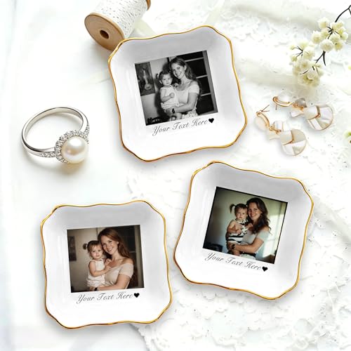 Personalized Mom Jewelry Tray Gift for Mothers Day, Custom Ceramic Ring Dish for Grandma, New Mom Gifts, Unique Grandma Shower Keepsake, Gifts for Womens, Ceramic Trinket Tray Gift (Black and White) - color: Black and White