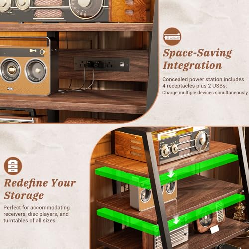 Armocity 5-Tier AV Media Stand with Power Strips, Media Console with LED Lights, Audio Tower Rack with Adjustable Shelves, Stereo Stands and Racks, 40.8'', Black Walnut - color: Black Walnut, size: 40" (H)