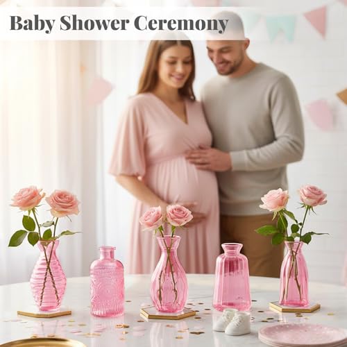 12 Pack Bud Vase in Bulk - BEAHOT Pink Flower Vases for Wedding Decorations, Glass Vase for Table Decorations, Small Vase for Home, Mother's Day, Centerpieces, Party, Office (Pink) - color: Pink