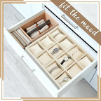 Henoyso 2 Pieces 12 Grid Velvet Watch Tray Jewelry Organizer Stackable Watch Bracelet Bangle Display Holder Adjustable Pillow(Beige) - color: Beige, size: 12 Grid
