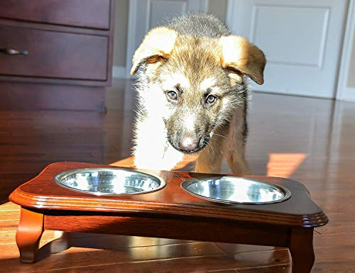 Premium Elevated Pet Feeder By Pawridge - Luxury Solid Wood Stand & 2 Food Grade Stainless Steel Bowls - Improves Your Pet's Digestion - Suitable For Small / Medium Dogs & Cats