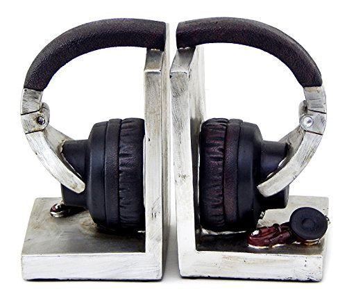 Bellaa 26256 Decorative Bookends Headphone Music Lover Holder Heavy Stoppers Bookshelf Shelves to Hold Book Ends Library Shelf Dividers Vintage Home Decor 6 Inch Tall