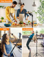 Phone Tripod, 86" Tall Tripod for iPhone with Flexible Gooseneck & Remote, Portable Aluminum Cellphone Stand for Selfies, Video Recording,Travel, Compatible with iPhone Android - size: 86 inch