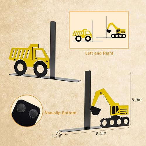 Construction Truck Decorative Bookends for Boys Room - Durable and Cute Design, Perfect for Nursery and Kids' Book Ends（Excavator） - color: Yellow Excavator