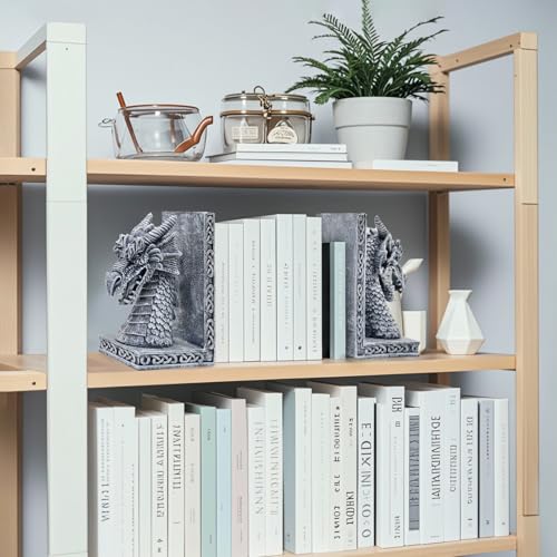 Dragon Bookends for Shelves Set of 2 - Heavy Book Ends Book Supports for Shelves - 4.15 "x 3.25 "x7 Unique Dragon Design Grey（10 Inch - color: Gray
