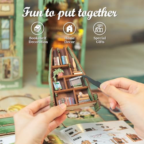 Fsolis Book Nook Kit – DIY Miniature Kit for Adults Tiny House Booknook 3D Wooden Puzzles Decorative Bookends Gifts for Women Book Lovers (Panda Bookshop - style: Panda Bookshop
