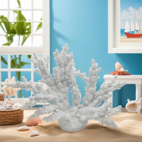 Etlemonde White Coastal Beach Coral Reef Decor Resin Statue - Faux Sea Coral Reef for Bathroom Shelf, Coffee Table, Nautical Beach House Home Decor Accent - color: White-x