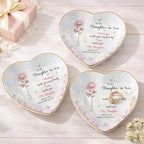 Personalized Heart Shape Jewelry Dish for Daughter-in-Law, Ceramic Trinket Tray Ring Holder With Custom Birth Flower, “Marriage Made You Family, Love Made You My Daughter” Keepsake - color: Daughter In Law 129