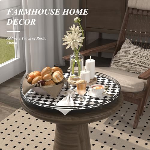 18" Black and White Kitchen Lazy Susan Turntable, Round Checkered Decorative Tray, Large Lazy Susan for Dining Table Centerpiece, Pantry, Kitchen, Bathroom, Countertop, Cupboard, Home Decor - color: Black & White, size: 18 inches
