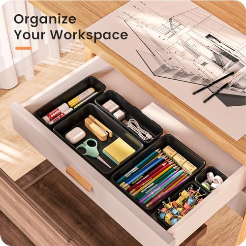 A-LuGei 【𝟮𝟴𝗣𝗖𝗦】 【𝟱𝗦𝗶𝘇𝗲】 Black Drawer Organizer, Makeup organizer, 【Holds 177 Items】 Bathroom Organizers and Storage, Plastic Desk Organizer Divider, Organizer Bins for Office Vanity - color: Black