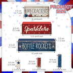 CroBlissful 4 Pcs 4th of July Decorations Patriotic Memorial Day Tabletop Decorations Red White Blue Table Centerpieces Sign for Office Tiered Tray Home Shelf 250th Anniversary(Firecrackers) - style: Firecrackers