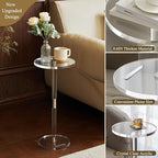 Acrylic Drink Table, Small Round Side Table for Small Space, Pedestal End Tables with Phone Holder, Multi-Use Modern Accent Tables, Martini/Cocktail Table for Living Room 10"X21" Easy Assembly - size: 10 Inches