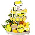 12 Pcs Lemon Tiered Tray Decor Set Gnome Fresh Lemonade Wooden Sign Yellow Lemon Wood Blocks Standing Sign Summer Tray Decor for Home Summer Kitchen Table Decoration - style: Lemon