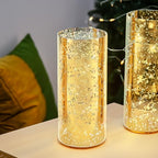 WGVI Hurricane Candle Holder Sleeve, W: 5", Ht: 10", Gold Speckled Glass Cylinder Open Both Ends, Chimney Tube Shade, 1 Piece - size: 5x10"H